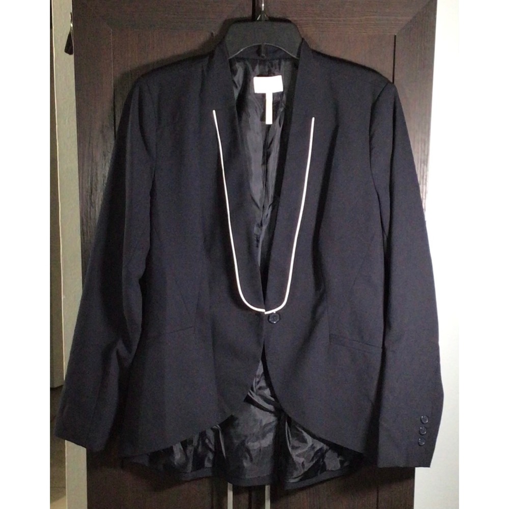 Laundry by Shelli Segal Navy Blue Contrast Piping Blazer Jacket Womens 10